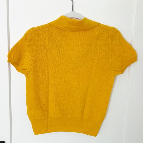 J Crew Yellow Featherweight Cashmere Collared Short Sleeve Sweater - M - Picture 4 of 4